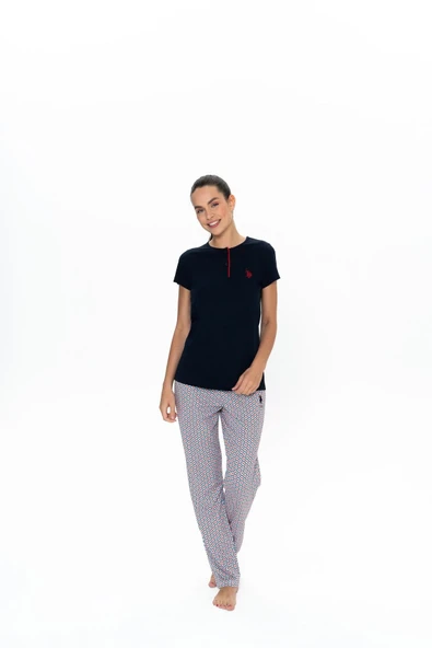 U.S. Polo Assn. U.S. Polo Assn. Kadın Desenli Yazlık Lacivert Yarım Pat Pijama Seti - ILC2.20X05V7PTIJ-LAC ürün görseli 1