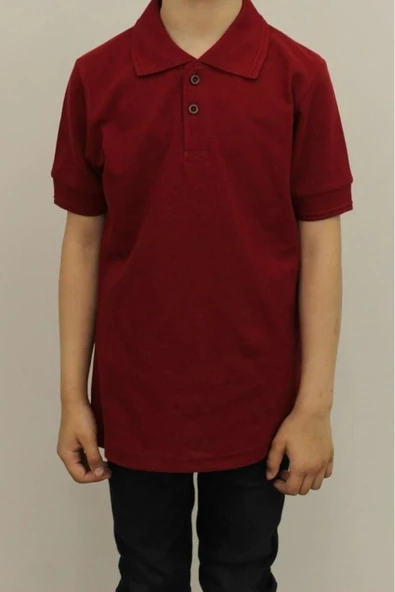 Arseno Çocuk %100 Pamuk Düz Renk Polo Yaka Kısa Kollu T-shirt Bordo - Bordo - ARSNOSCOHPHOLA-BOR ürün görseli 1