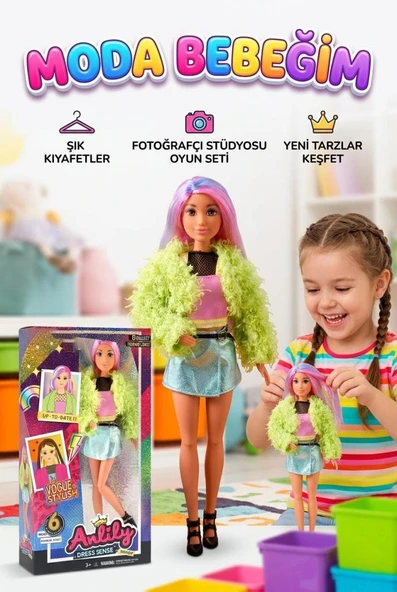 Anlily Dress Sense Moda Bebeği - Şık Kıyafetli ve Aksesuarlı Fonksiyonel Oyuncak Bebek ürün görseli 1