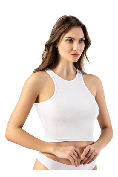 Arseno Kadın Kaşkorse Geniş Askı Sportif Stil Crop Beyaz 6'lı - Beyaz - ARSNOKOX-6Z43B1-BE ürün görseli 1