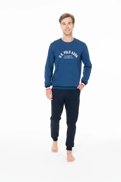U.S. Polo Assn. Erkek %100 Pamuklu Bisiklet Yaka Lacivert Ev Stil Pijama Takımı - Lacivert - ARSNO18F94P3-ZLAC ürün görseli 1