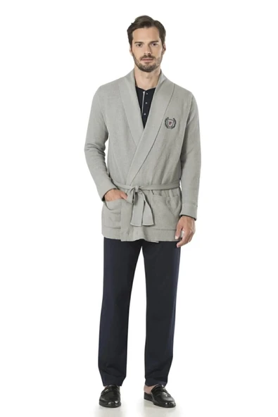 Pierre Cardin Erkek 5'li Yarım Yaka Patlı Triko Konforlu Röpdöşambırlı Gri Pijama Takımı - ARSNOERDKGBECZ5595-GRI ürün görseli 1