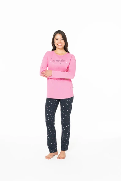 U.S. Polo Assn. Kadın Kalp Desenli Konforlu Pijama Takımı %100 Pamuk Fuşya - Fuşya - ARSNO20C14J0-QFUS ürün görseli 1