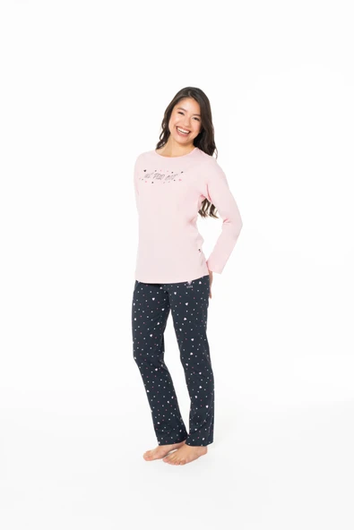 U.S. Polo Assn. Kadın Kalp Desenli Konforlu Pijama Takımı %100 Pamuk Pembe - Pembe - ARSNO20X14Z0-BPEM ürün görseli 1