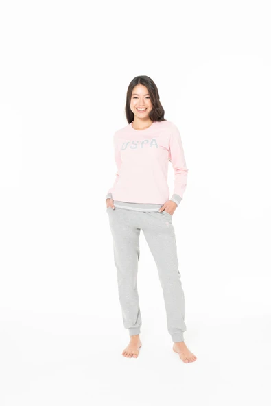 U.S. Polo Assn. Kadın Lastikli Paça Baskılı Rahat Pijama Takımı Pembe - Pembe - ARSNO20C11J7-QPEM ürün görseli 1