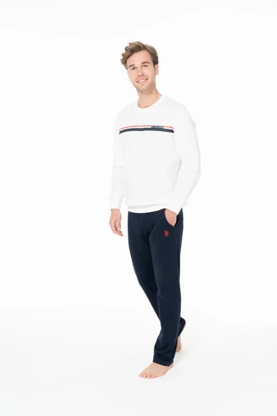 U.S. Polo Assn. Erkek Lastik Kollu Pijama Takımı Ekru Büyük Beden %100 Pamuk - Ekru - ARSNO18V92V5BVTL-EKRU ürün görseli 1