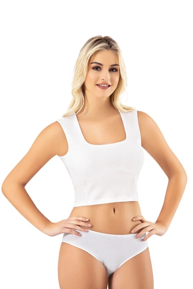 Arseno Kadın Kaşkorse Penye-Kare Yaka Stil Pedli Crop Düz Beyaz-6'lı - Beyaz - ARSNOKOL-6B80R6- BE ürün görseli 1