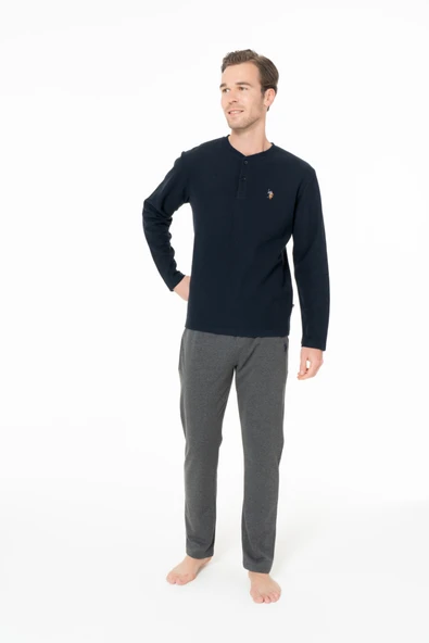 U.S. Polo Assn. Erkek Yaka Patlı Düz Paça Lacivert Pijama Takımı - Lacivert - ARSNO18S96P6-MLAC ürün görseli 1
