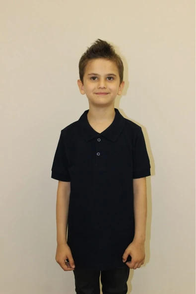 Arseno Çocuk %100 Pamuk Düz Renk Polo Yaka Kısa Kollu T-shirt Siyah - Siyah - SELKRSCHHPDOLZ-SI ürün görseli 1