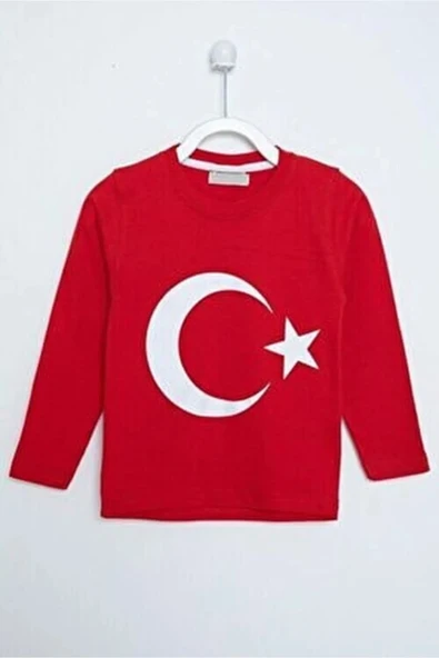 ModAras Uzun Kol Bisiklet Yaka Türk Bayraklı T-Shirt Kırmızı Çocuk - Kırmızı - ARASSUTJSHJRTJ-BKI-COC ürün görseli 1