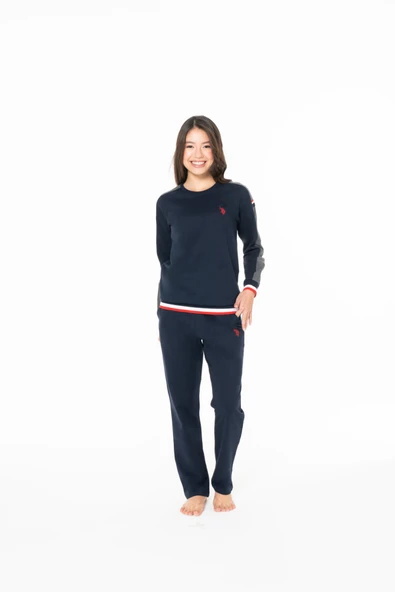 U.S. Polo Assn. Kadın Lastik Kol Uzun Ev Giyim Lacivert %100 Pamuk Büyük Beden - Lacivert - ARSNO20M11D6BUTL-LAC ürün görseli 1