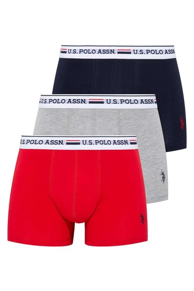U.S. Polo Assn. Erkek Kırmızı - Gri Melanj - Lacivert 3 Lü Kutulu Boxer - Çoklu Renk - ARSNO80M43D1U ürün görseli 1