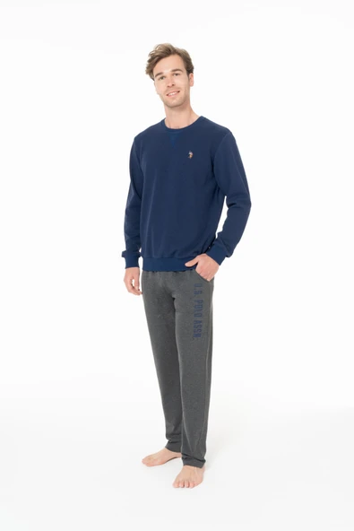 U.S. Polo Assn. Erkek Cep Detaylı Düz Paça Uzun Kollu Pijama Seti Lacivert - Lacivert - ARSNO18S93P3-MLAC ürün görseli 1