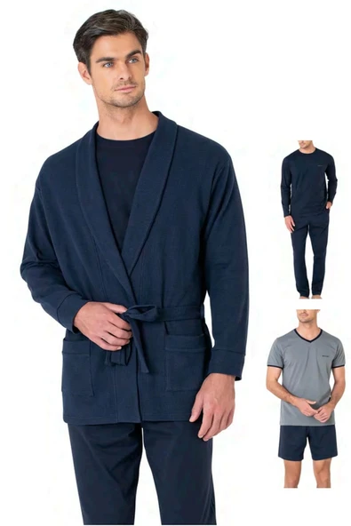 Pierre Cardin Erkek %100 Pamuk 5'li Çeyizlik Rahat Lacivert Pijama Takımı - Lacivert - ARSNOERVKGLECB5640-LAC ürün görseli 1