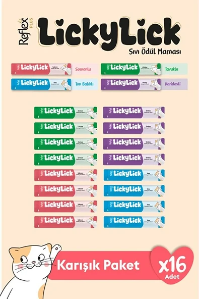 Reflex Plus LickyLick Sıvı Ödül Maması Karışık Paket 15g x 16 Adet ürün görseli 1