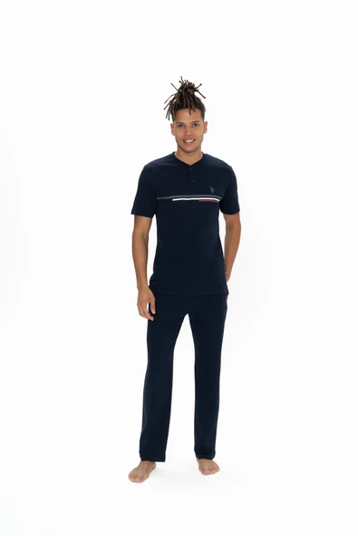 U.S. Polo Assn. Erkek Yarım Patlı Düz Paça Lacivert Pijama Takımı - ARSNO18D90L1T ürün görseli 1