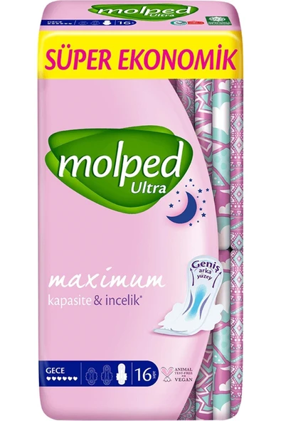 Molped Ultra Hijyenik Ped Anatomik Gece Süper Ekonomik 16 Lı ürün görseli 1