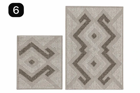 Kilim Motifli iki’li Klozet Takımı  Krem & Kahve ürün görseli 1
