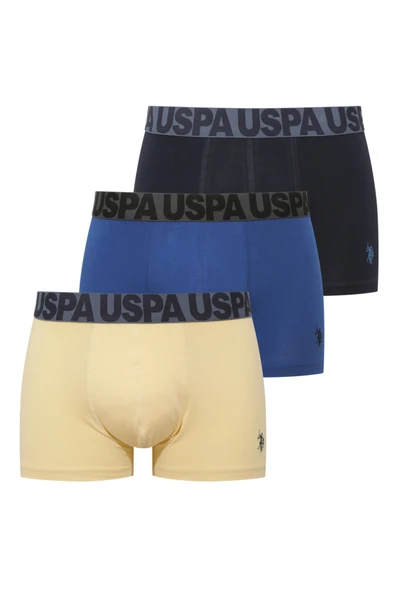 U.S. Polo Assn. Erkek İç Giyim 3'lü Kutulu Ürün Düz Renk Boxer Lacivert Saks Sarı - Çoklu Renk - ARSNO80U58T7-SSARI ürün görseli 1