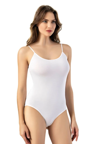 Arseno Kadın İnce İp Askı Çıtçıtlı Body Düz Tasarım Beyaz Tekli - Beyaz - ARSNOKOH-6T00F1-BE ürün görseli 1
