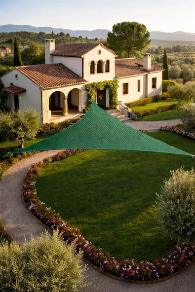 sizenelazım Üçgen Jüt File Gölgelik – Bahçe, Balkon ve Teras İçin Doğal Gölgelendirme 3m x 3m x 4.25m ürün görseli 1