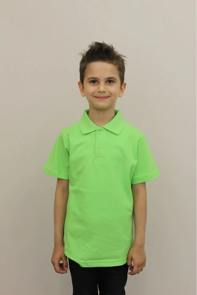 Arseno Çocuk %100 Pamuk Düz Renk Polo Yaka Kısa Kollu T-shirt Neon Yeşil - SREIASCLHPLOLL-NEYES ürün görseli 1