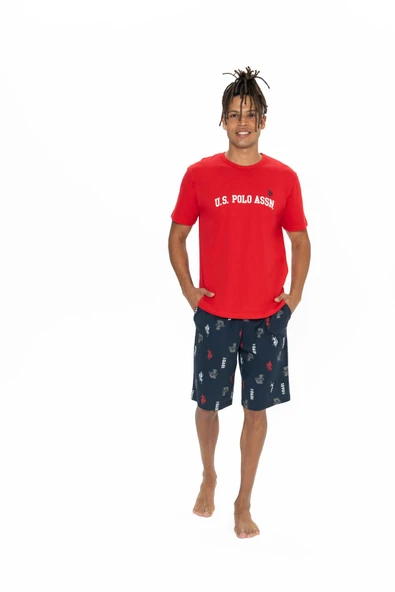 U.S. Polo Assn. Erkek Baskılı Şortlu Yazlık Pijama Takımı Kırmızı - Kırmızı - ARSNO18M86D6PUI-KIR ürün görseli 1