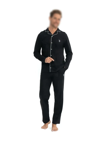 U.S. Polo Assn. Erkek Siyah Renkli Pijama Takımı Boydan Patlı Kutulu - Siyah - ARSNO12T03R9-PSI ürün görseli 1