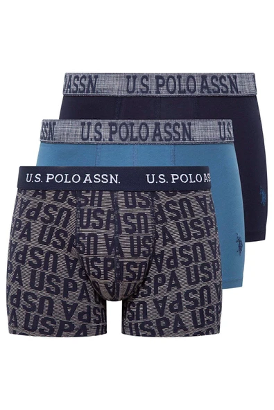 U.S. Polo Assn. Erkek İndigo-Lacivert-Baskılı 3 lü Kutulu Boxer - Çoklu Renk - ARSNO80I50V3I ürün görseli 1