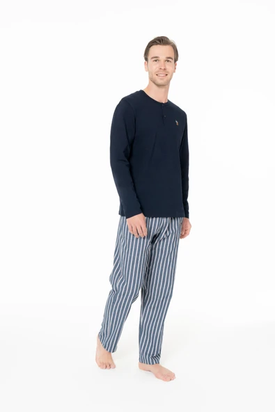 U.S. Polo Assn. Erkek Yaka Patlı Rahat Lacivert Pijama Takımı - Lacivert - ARSNO18U98T7-SLAC ürün görseli 1