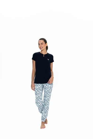 U.S. Polo Assn. Kadın Lacivert Desenli Yazlık Uzun Pijama - Lacivert - ARSNO20P05J4PDIJ-LAC ürün görseli 1