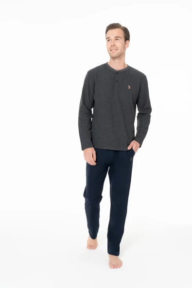 U.S. Polo Assn. Erkek Yaka Patlı Düz Paça Antrasit Pijama Takımı - Antrasit - ARSNO18C96J6-QANT ürün görseli 1