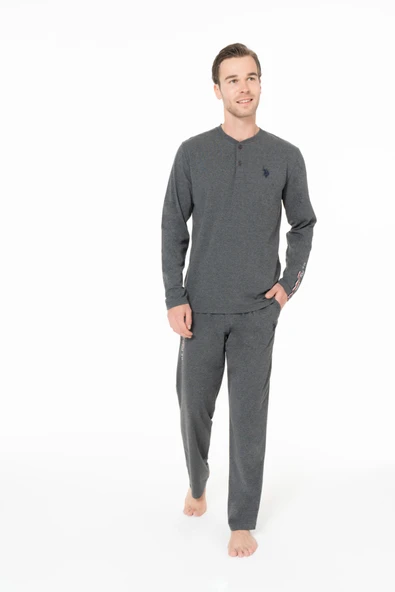 U.S. Polo Assn. Erkek Konforlu Yaka Düğmeli Antrasit Pijama Takımı - Antrasit - ARSNO18K95Z9-OANT ürün görseli 1
