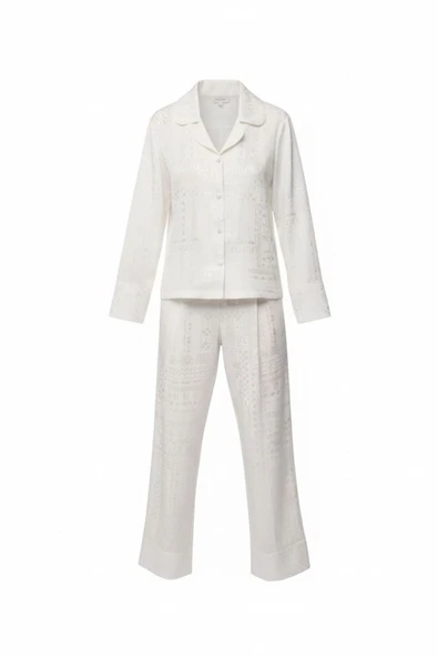 Bonnie Clyde Kadın Gömlek Yaka Düğmeli Viskon Alt Üst 2'Li Ekru Pijama Takımı - Ekru - ARSNOBOANNKIEU30017-EK ürün görseli 1
