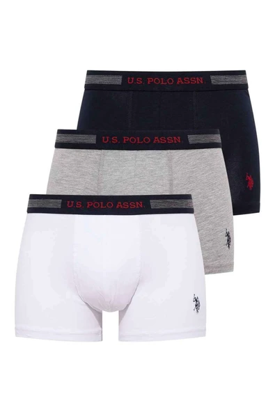 U.S. Polo Assn. Erkek Lacivert-Gri Melanj-Beyaz 3 Lü Kutulu Boxer - Çoklu Renk - ARSNO80S15P5M ürün görseli 1