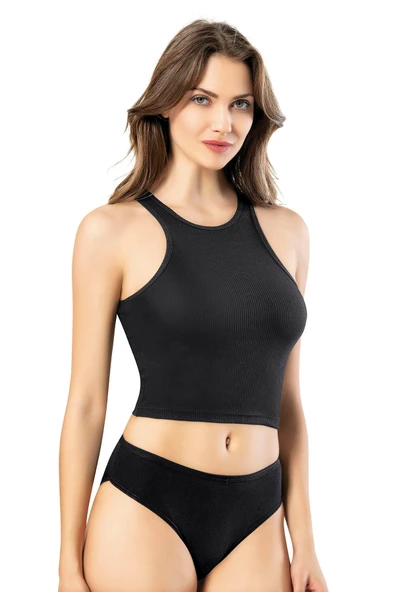 Arseno Kadın Kaşkorse Geniş Askı Sportif Stil Crop Siyah 6'lı - Siyah - ARSNOKON-6F43X1-SI ürün görseli 1