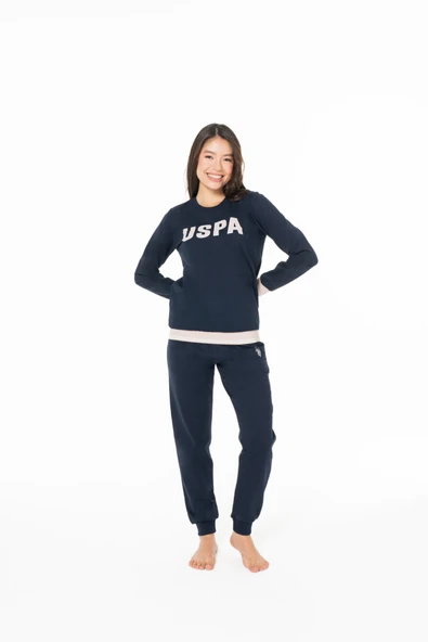 U.S. Polo Assn. Kadın Lastikli Paça %100 Pamuklu Baskılı Rahat Pijama Takımı Lacivert - Lacivert - ARSNO20H11T7-FLAC ürün görseli 1