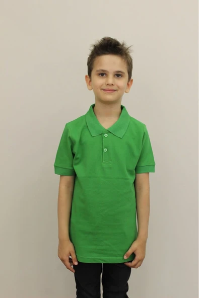 Selkar Global Çocuk %100 Pamuk Düz Renk Polo Yaka Kısa Kollu T-shirt Yeşil - Yeşil - SELKRSCRHPXOLD-YE ürün görseli 1