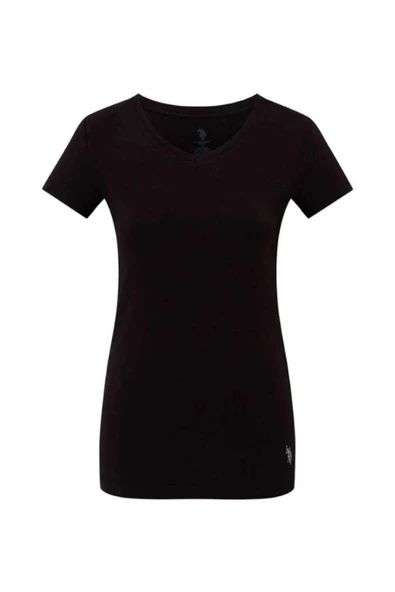 U.S. Polo Assn. Kadın Siyah V Yaka Kısa Kol T-Shirt - Siyah - ARSNO66W00X4Y ürün görseli 1
