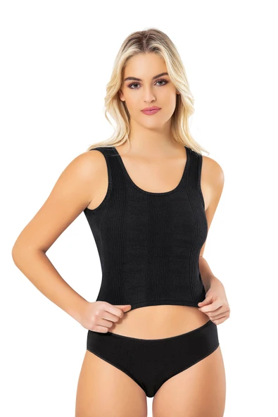 Arseno Kadın Çizgi Raporlu Stil Penye Kaşkorse Pedli Düz Crop Siyah 6'lı - Siyah - ARSNOKOH-6T80F8-SI ürün görseli 1