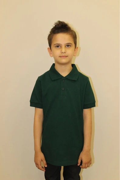 Arseno Çocuk %100 Pamuk Düz Renk Polo Yaka Kısa Kollu T-shirt Koyu Yeşil - ASTPSSCRHPXOLD-KOYES ürün görseli 1