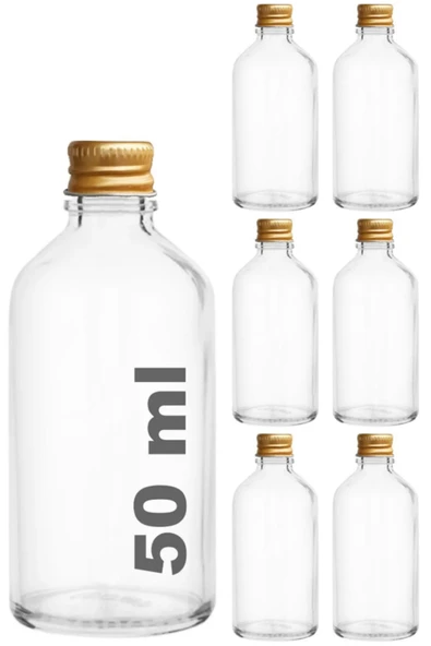 50 ml Şeffaf Metal Gold Kapak Shot Şişesi 50 Cc Kolonya Koku Hediyelik Beyaz Cam Şişe 6 Adet ürün görseli 1