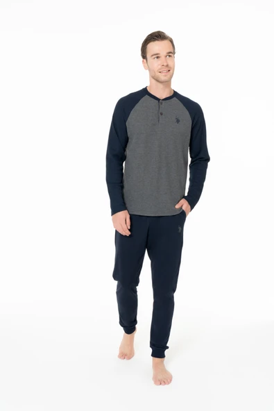 U.S. Polo Assn. Erkek Yaka Patlı Renk Geçişli Antrasit Pijama Seti Büyük Beden - Antrasit - ARSNO18W96X0-YBTL-ANT ürün görseli 1