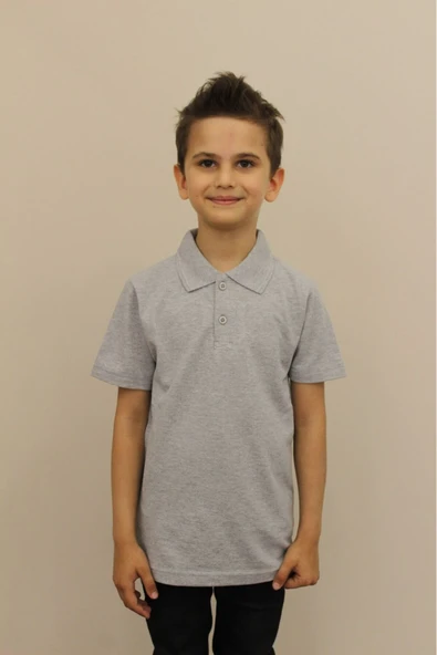 Arseno Çocuk %100 Pamuk Düz Renk Polo Yaka Kısa Kollu T-shirt Gri - Gri - ASTPSSCHHPDOLZ-GRI ürün görseli 1