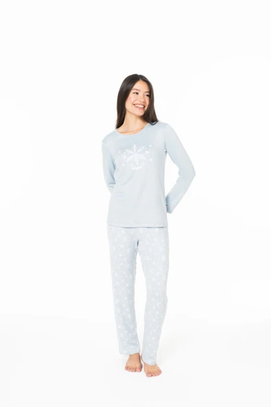 U.S. Polo Assn. Kadın Bisiklet Yakalı Yılbaşı Konseptli Pijama Takımı Mavi - Mavi - ARSNO20P15J1-DMAVI ürün görseli 1