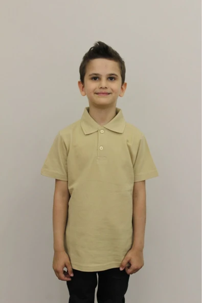 Arseno Çocuk %100 Pamuk Düz Renk Polo Yaka Kısa Kollu T-shirt Krem - Krem - ARSNOSCKHPZOLO-KREM ürün görseli 1