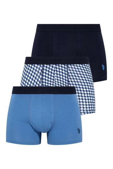 U.S. Polo Assn. Erkek İndigo - Lacivert - İndigo 3 Lü Kutulu Boxer - Çoklu Renk - ARSNO80A25F6K ürün görseli 1
