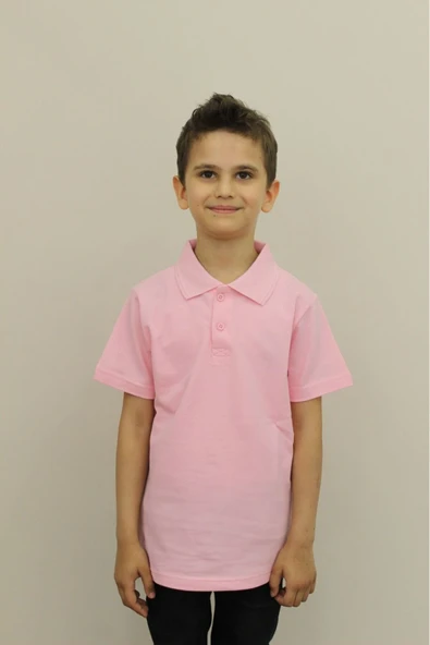 Arseno Çocuk %100 Pamuk Düz Renk Polo Yaka Kısa Kollu T-shirt Rose - Rose - ARSNOSCLHPBOLR-ROSE ürün görseli 1