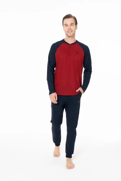 U.S. Polo Assn. Erkek Yaka Patlı Renk Geçişli Bordo Pijama Seti Büyük Beden - Bordo - ARSNO18R96N0-JBTL-BORDO ürün görseli 1