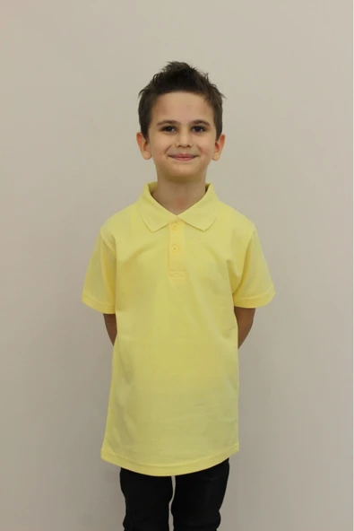 Arseno Çocuk %100 Pamuk Düz Renk Polo Yaka Kısa Kollu T-shirt Sarı - Sarı - SREIASCHHPDOLZ-SA ürün görseli 1